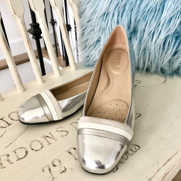 Geox, Respira, Metallic Silver,  Ballet Flats, Size, Eur 38, Great Condition - Picture 3 of 16
